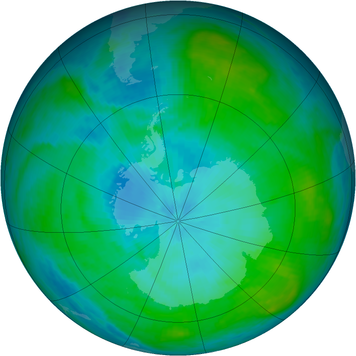 Antarctic ozone map for 06 February 1985